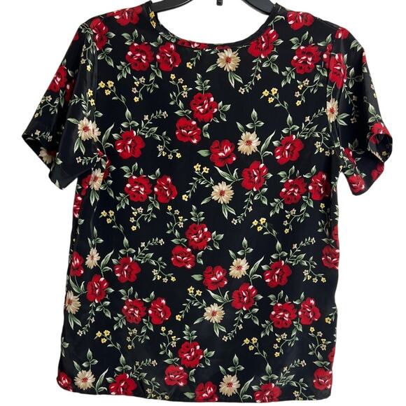 Vintage Bentley Black Floral Polyester Career Short Sleeve Blouse Womens Size Sm - Picture 1 of 9
